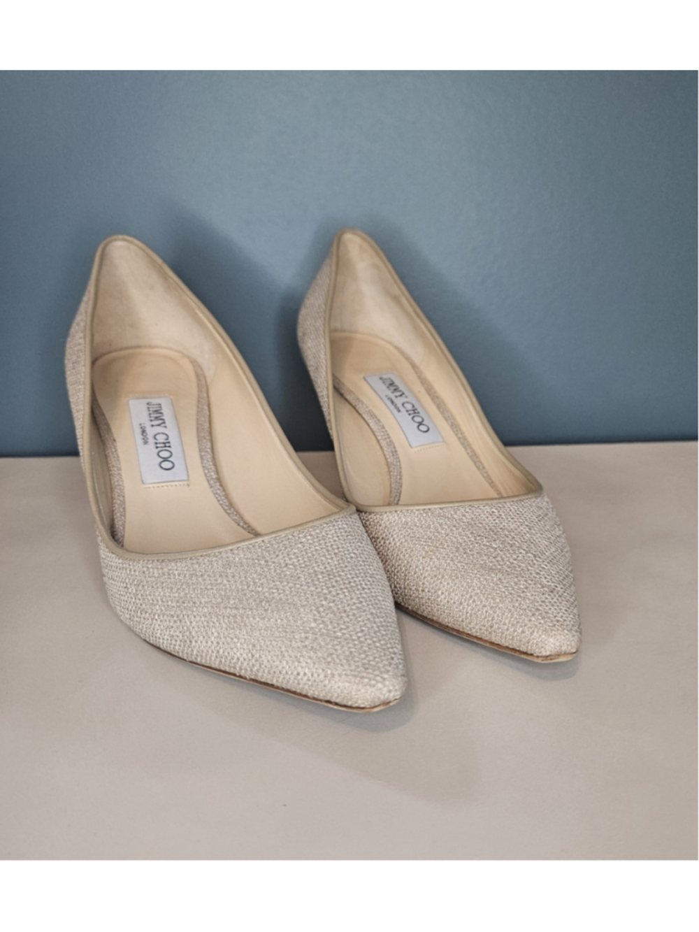 Jimmy Choo Romy 60 Champagne/Tan Woven Heels Pumps 38.5 US 7.5/8 - Picture 8 of 8